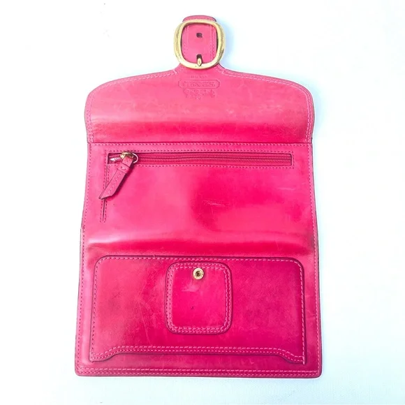 Coach Leather Wallet pink buckle clutch plaid lining - Picture 4 of 9